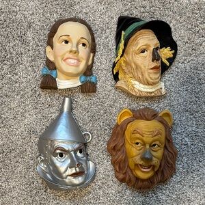 Rare Vintage Wizard of Oz Silvestri Handcrafted Wall Face Hangers Set of 4